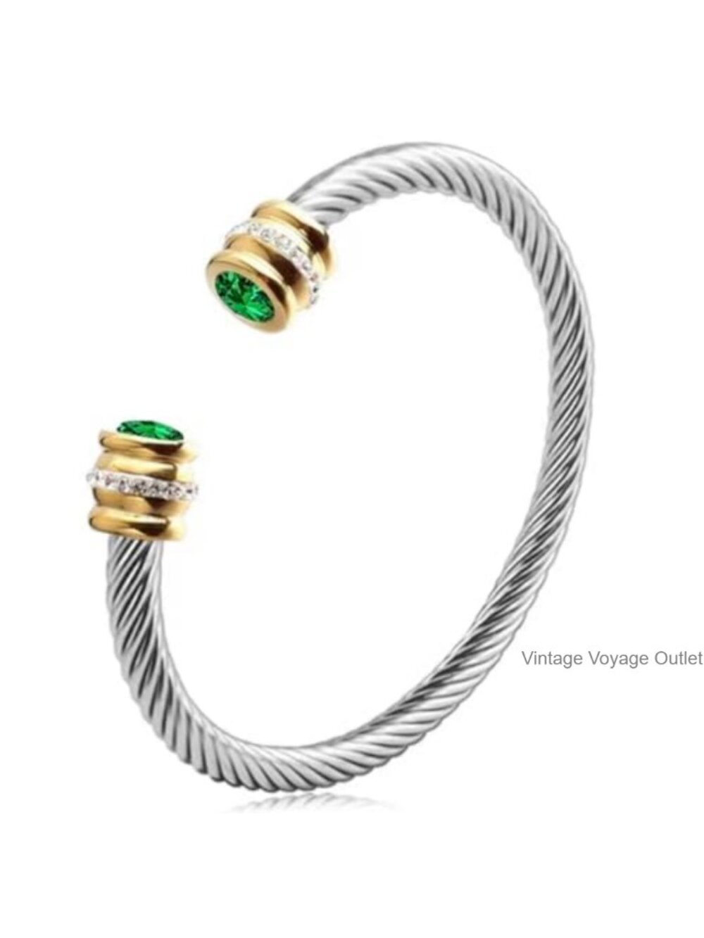 Twisted Cable Cuff Bracelet Stainless Steel 18K Gold Accents Adjustable